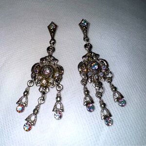 Vintage silver and iridescent gem dangle earrings